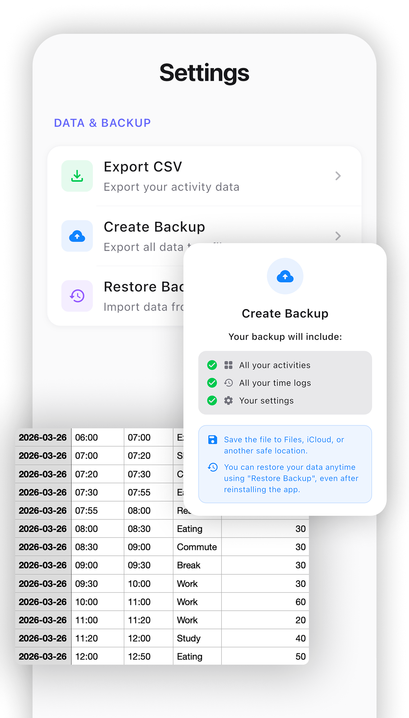 Data export and backup